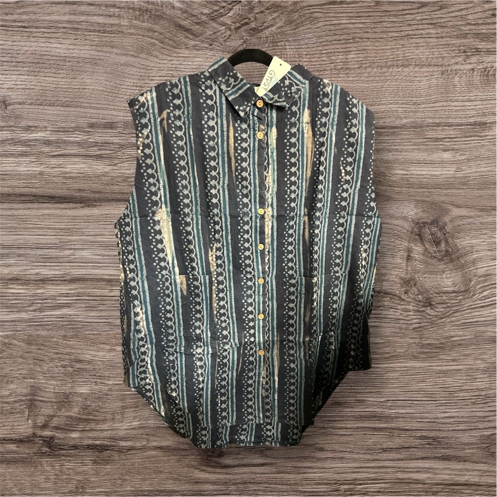 Jaded Gypsy Striped Sleeveless Button-Up Shirt